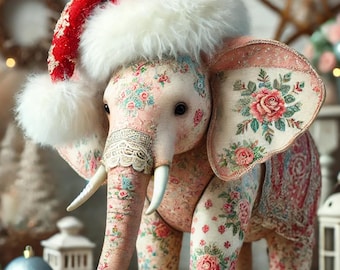 Elephant Rice Paper for Decoupage: Shabby Chic Animal Print (A4 Sheet)