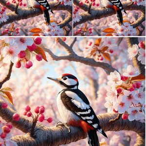 桜の枝に止まるキツツキ - デコパージュ スクラップブッキング コラージュ ミックスメディア 一般アート用ライスペーパー - 1 A4 標準サイズ 新品
