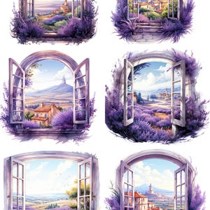 Papel de arroz para decoupage, Una romántica vista lavanda sobre papel de arroz, Papel de decoupage con ventana lavanda, Hermosa Provenza, n.° 4344