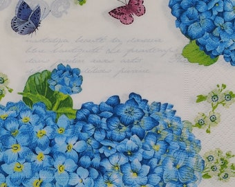 Elegant Blue Hydrangea Paper Napkins for Decoupage and Crafting, Pack of 20