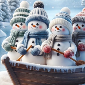 Reispapier für Decoupage Handwerk Scrapbooking Collage Kunst, Schneemänner im Boot, Winter Szene, Weihnachten Reispapiere 1 A4 Bogen NEU