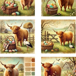 Papel de arroz para decoupage, papel para decoupage con forma de vaca y cigüeña de las Tierras Altas, papel para manualidades con cestas de huevos de Pascua, suministros para hacer tarjetas, estilo shabby chic n.º 4267