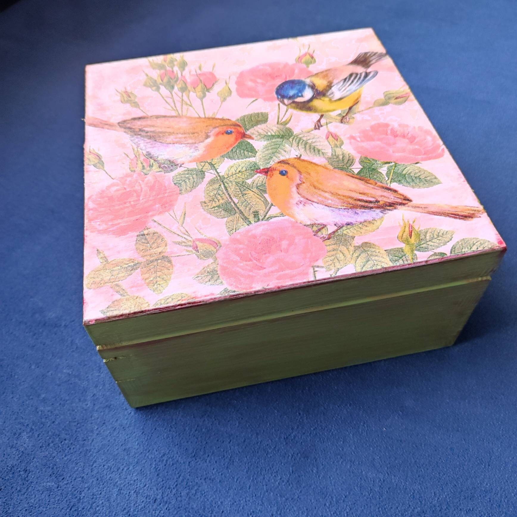 Wooden Birds & Roses Tea Box Decoupaged Tea Box4 Etsy