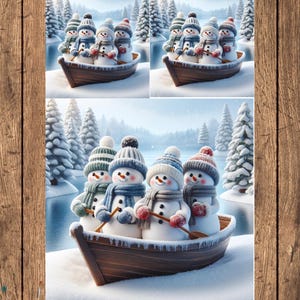 Decoupage Papier, Schneemänner im Boot, Decoupage Papier, skurriles Handwerkspapier, ideal für Scrapbooking