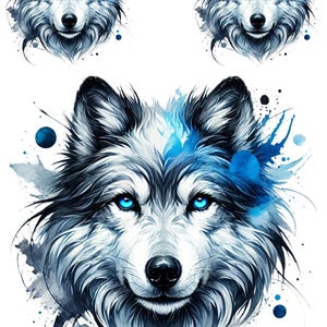 Papel de arroz A4 para decoupage, diseño de lobo ártico en acuarela, perfecto para decoupage y manualidades, ilustración de lobo salvaje para manualidades, cara de lobo