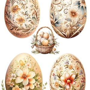 Papel de arroz para decoupage, huevos de Pascua pintados a mano, papel para decoupage A4, papel para manualidades con forma de huevo de Pascua en color beige, papel para arte Pisanki en color beige, n.º 4246