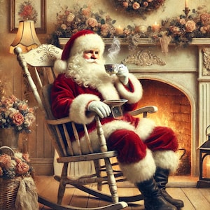Rice Paper for Decoupage, Santa in a Rocking Chair, Vintage Santa Picture, Decorative Decoupage Paper, Christmas Rice Paper, Mixed Media Art