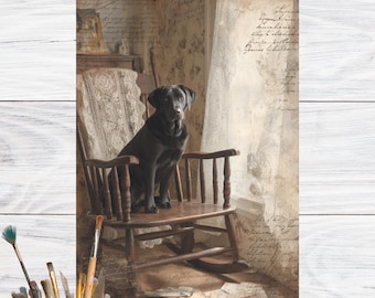 Nostalgic Labrador Rice Paper for Decoupage, Scrapbook Background Page with Dog Motif, Paper for furniture, 5165