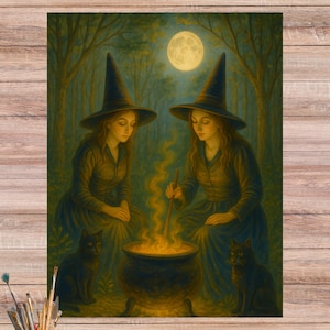 Victorian Witches Rice Paper: Full Moon Halloween Decoupage (A4 Sheet)