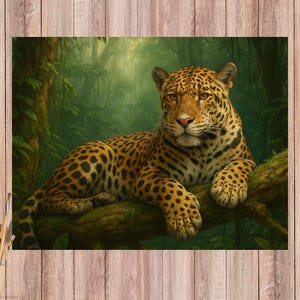 Ilustración de jaguar de la selva tropical (papel de arroz), papel para decoupage de grandes felinos exóticos, dosel de selva para proyectos de técnica mixta, majestuoso felino salvaje 4610
