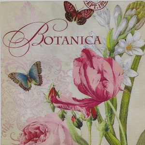 Botanical Tulips Butterfly Paper Napkin For Decoupage Craft Collage Journal Crafting Ephemera. 4 Individual Lunch Paper Napkins Serviettes