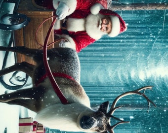 Santa and Reindeer Sled Rice Paper - Decoupage, Scrapbooking (A4)