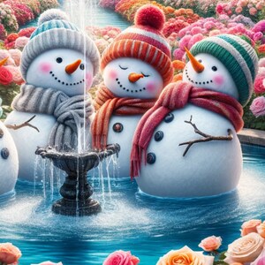 Muñecos de nieve en JARDÍN floral - Scrapbooking Decoupage Elaboración de tarjetas de medios mixtos Proyectos de bricolaje - Nueva colección de papel de arroz
