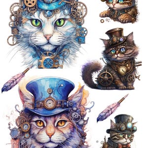 Reispapier für Decoupage, Steampunk Katzen Bastelpapier A4, Decoupage Papier mit Steampunk Themen, Reispapier mit Vintage Katzen Motiv