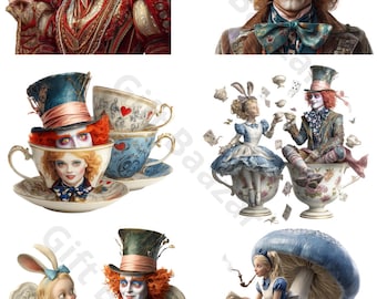 Alice in Wonderland Rice Paper for Decoupage: Vintage Scrapbooking Sheet