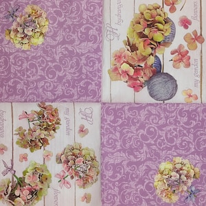Servilletas de papel de hortensias: decoupage floral, manualidades y collage (4 individuales)