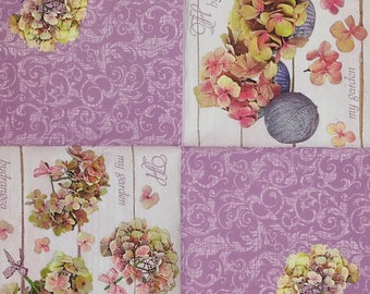 Servilletas de papel con diseño de hortensias: para decoupage floral, manualidades y collage (4 unidades individuales)