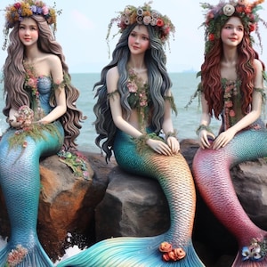 Papel de arroz para decoupage, Imagen completa de hermosas sirenas, 1 hoja única A4, Scrapbooking, Suministros de medios mixtos, Proyecto de decoupage, ARTE