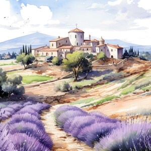 Papel de arroz para decoupage, Majestuosa finca en Provenza sobre papel de arroz, Papel de decoupage con elegancia provenzal, Imagen de un hermoso paisaje n.º 4341