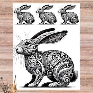 Papel de arroz de liebre salvaje de estilo gótico, papel de decoupage de conejo de bosque oscuro, papel artesanal con diseño de liebre gótica mística, arte de técnica mixta n.º 4585