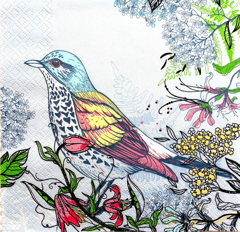 Blu Bird on Branch Decorative Paper Napkin for Decoupage Craft Scrapbooking. 4 Individual Lunch