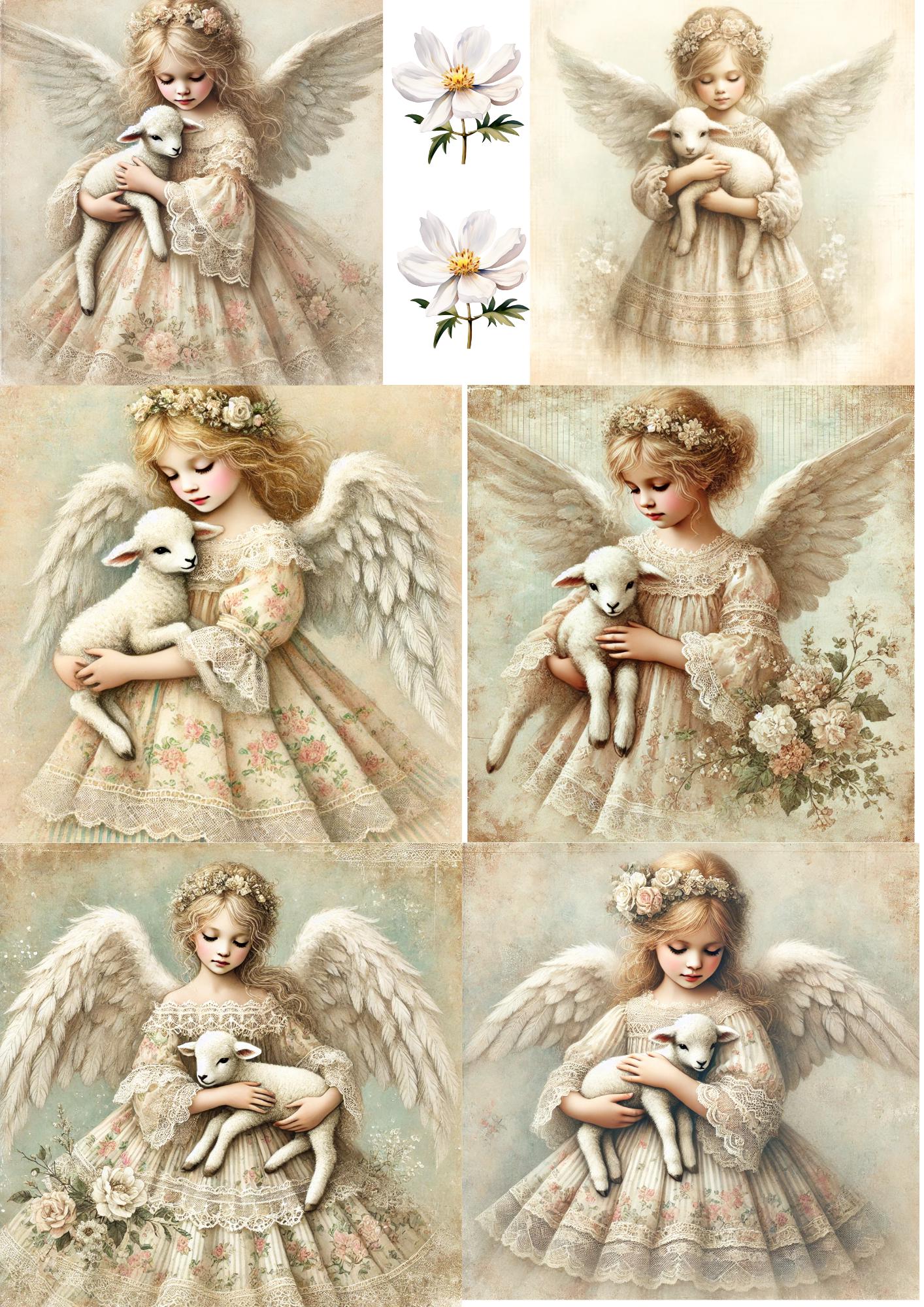 Shabby Chic Angel Girl Rice Paper: Vintage Lamb Motif (A4) - Etsy
