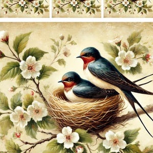 Reispapier für Decoupage, Schwalbennest Decoupage Papier, Schwalben Bastelpapier, Romantische Vögel Scrapbooking Papier, Ephemera, Nr. 4286