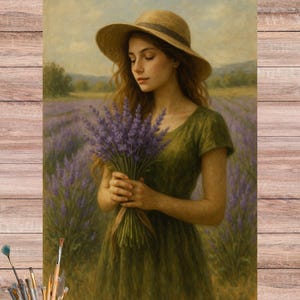 Schönes Mädchen mit Lavendelstrauß Reispapier, Junge Frau im Lavendelfeld Decoupage Papier, Natur inspiriertes Kraftpapier für Journal, 4670