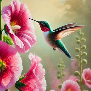 Colibrí y malvarrosas, papel de arroz de primera calidad para decoupage, álbum de recortes, diario artístico, decoupage en el Reino Unido, decoupage para principiantes, papel