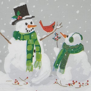 Snowman and Cardinal Paper Napkins: Winter Decoupage, Collage (Set of 4)