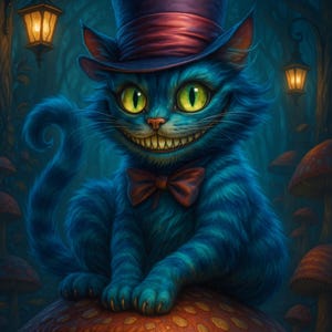 Papier de riz chat du Cheshire, papier de riz fantaisie pour découpage, papier de découpage Alice au pays des merveilles, chat souriant, conte de fées, n° 4490
