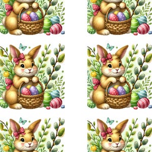 A4 Reispapier Süßer Osterhase, Reispapier zu Ostern, Osterhase mit Korb und Weidenkätzchen, Decoupage Papier, Ephemera