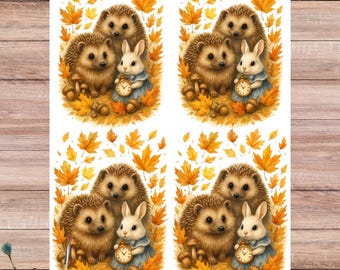 Autumn Hedgehog & Bunny Rice Paper: Woodland Fall Decoupage