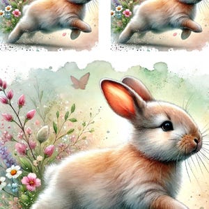 Papel de arroz para decoupage, conejo corriendo, papel para manualidades con conejitos Shabby Chic, diario, efímeras, suministros para manualidades, arte, n.º 4228