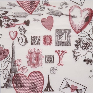 Te Amo París En Servilleta De Papel Decorativa Crema Para Decoupage Craft Scrapbooking Collage. 4 servilletas individuales de papel para el almuerzo Vintage Paris Art