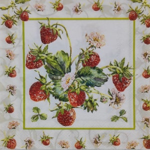 Lot de 20 serviettes en papier pour le déjeuner pour découpage Artisanat et collage Journal pour créations éphémères Décopatch Art, fraises des bois, fraises, fruits