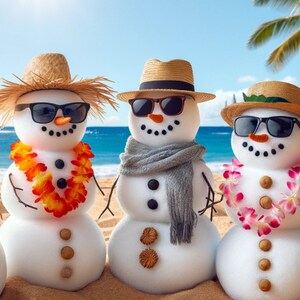 Muñecos de nieve en Hawaii - Papel de arroz para hacer tarjetas de scrapbooking artesanales de decoupage - Arte general - Diseño único de papel de morera - Tamaño 1 A 4 Nuevo