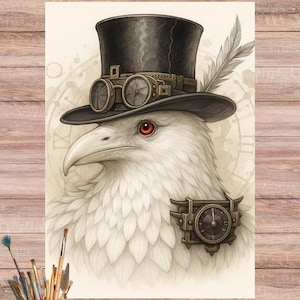 Papel de arroz Steampunk blanco con diseño de cuervo para decoupage, hojas de manualidades con pájaros góticos vintage, decoración de fantasía DIY, reciclaje y proyectos shabby chic 4707