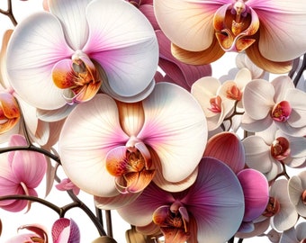 Pink Orchid Bouquet - A4 Rice Paper for Decoupage, Scrapbooking