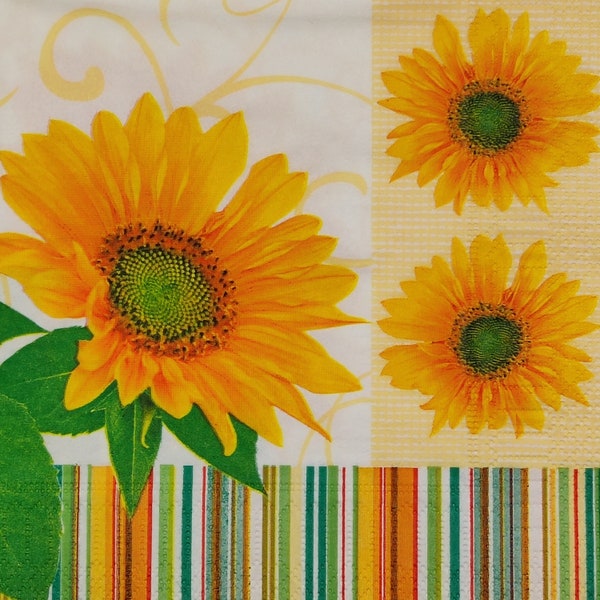 Sunflower 4 Individual Lunch Paper Napkins For Decoupage Craft Collage Journal Crafting Ephemera Decopatch Art. Summer Floral Motif Crafts