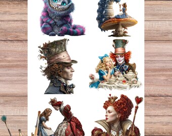 Alice in Wonderland characters - Rice paper for decoupage - Fairytale paper collage