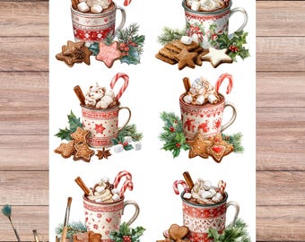 Christmas Mug Rice Paper: Festive Watercolor Decoupage Sheet