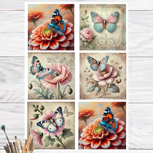 Papel de arroz floral de verano vibrante con mariposas para decoupage, motivo de flores silvestres en impresión A4, papel artesanal de técnica mixta con flores, 4651