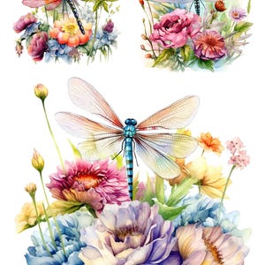 Papel de arroz con libélulas y flores de acuarela, impresionante motivo de insectos en colores pastel, papel para decoupage, material para diario, efímeras / N.º 4221