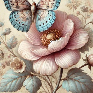 Mariposa rosa desgastada, papel de arroz premium para decoupage, álbumes de recortes, diarios artísticos, papel de arroz Shabby Chic, papel de seda morera para collage, efímeras