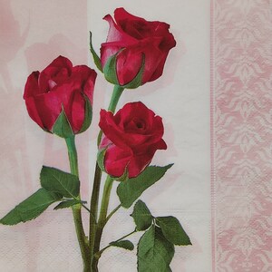 Rosas Rojas 4 Servilletas de Papel de Almuerzo Individuales para Decoupage Craft Collage Journal Elaboración de Ephemera Decopatch Art - Impresionante Arte de Servilletas de Rosas