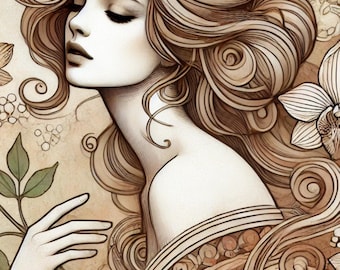Art Nouveau Woman Rice Paper for Decoupage: A4 Craft Paper
