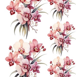 A4 Reispapier für Decoupage, Orchideen Pink Decoupage Papier, Shabby Chic Orchideen Bastelpapier, Pink Orchideen Maulbeerbaum Papier für Decoupage