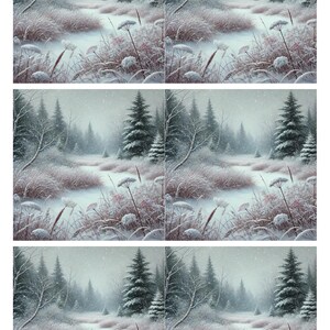 Winter scene collage rice paper, frozen meadow decoupage paper, snowy forest craft paper, woodland landscape art, decoupage for beginners