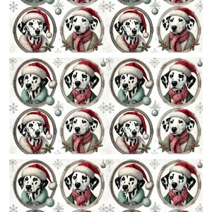Dalmatien avec chapeau de Noël, ovales, feuille de collage 1 A4, papier de riz de qualité supérieure pour découpage, amoureux des chiens, album éphémères de scrapbooking, papier journal indésirable